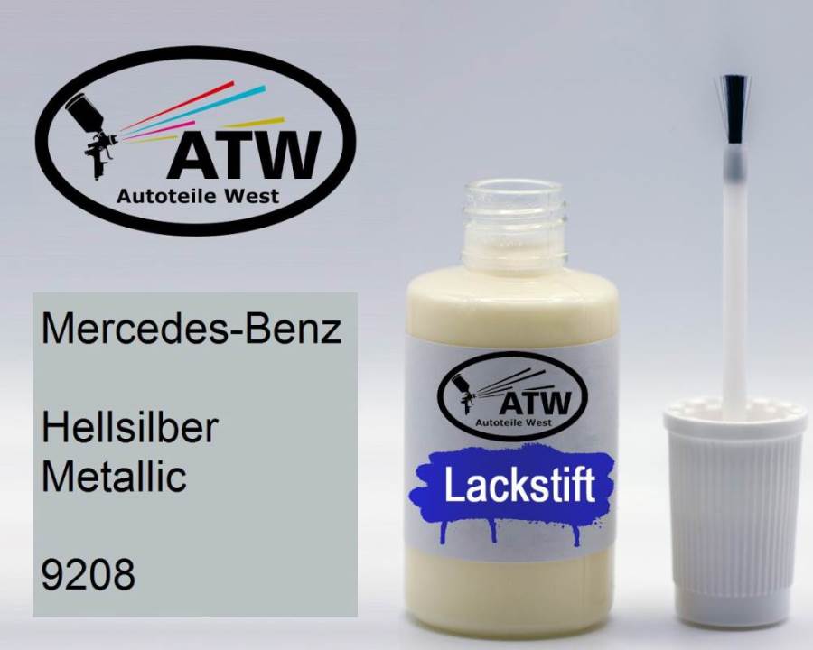 Mercedes-Benz, Hellsilber Metallic, 9208: 20ml Lackstift, von ATW Autoteile West.